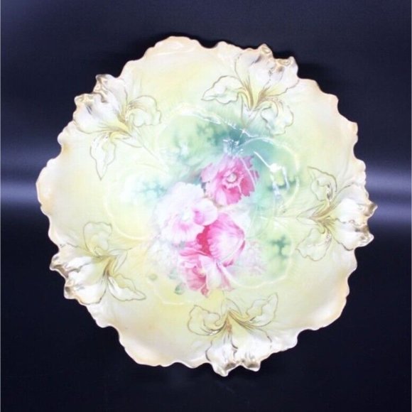 R S PRUSSIA Yellow Iris Gold Embossed Bowl - Picture 2 of 4